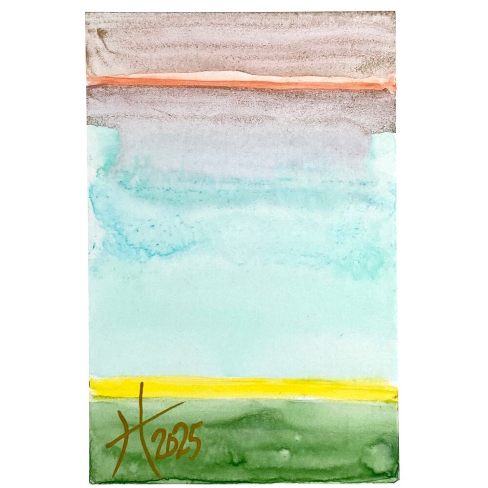 ACEO Original Art Watercolor and Watersoluble Wax Pastel ATC on Yupo Paper